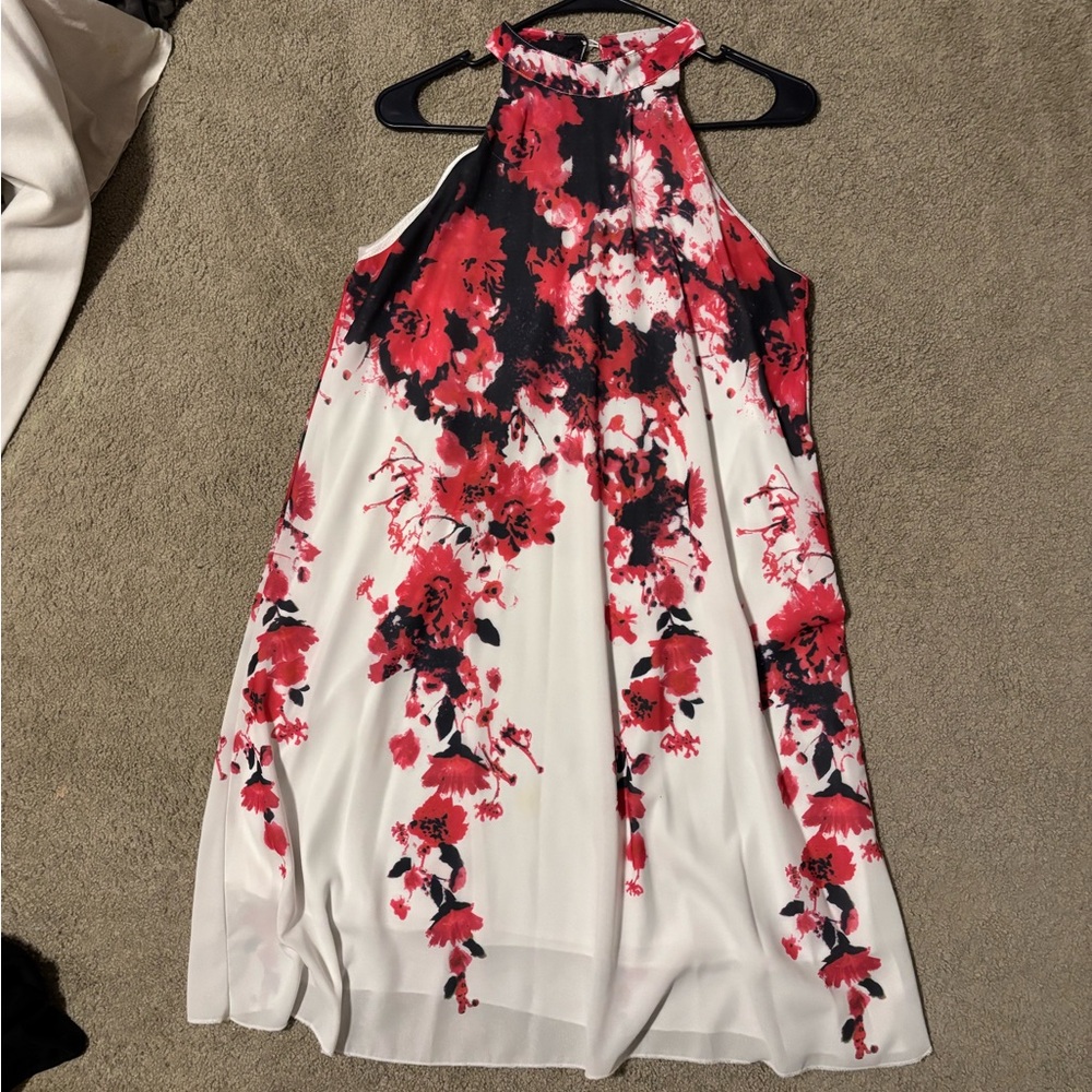 Halter top pink black and white silky dress
